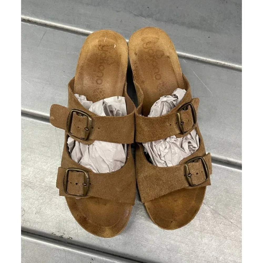 Yokono Wedge‎ Sandals Womens 9 Brown Suede Leather Cork Heel